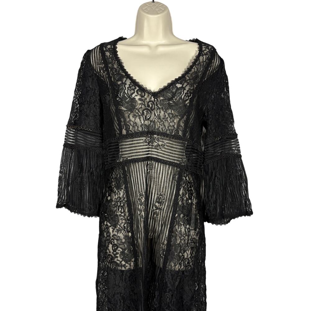Vintage Nanette Lepore Lace Dress Black Sheer Date Party Goth Heart Neck - 8 - Picture 3 of 8